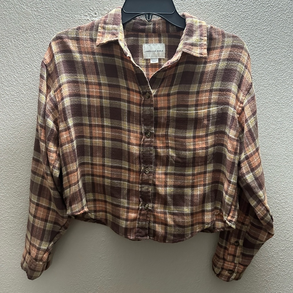 American Eagle Outfitters Plaid Crop Top - Brown and Tan